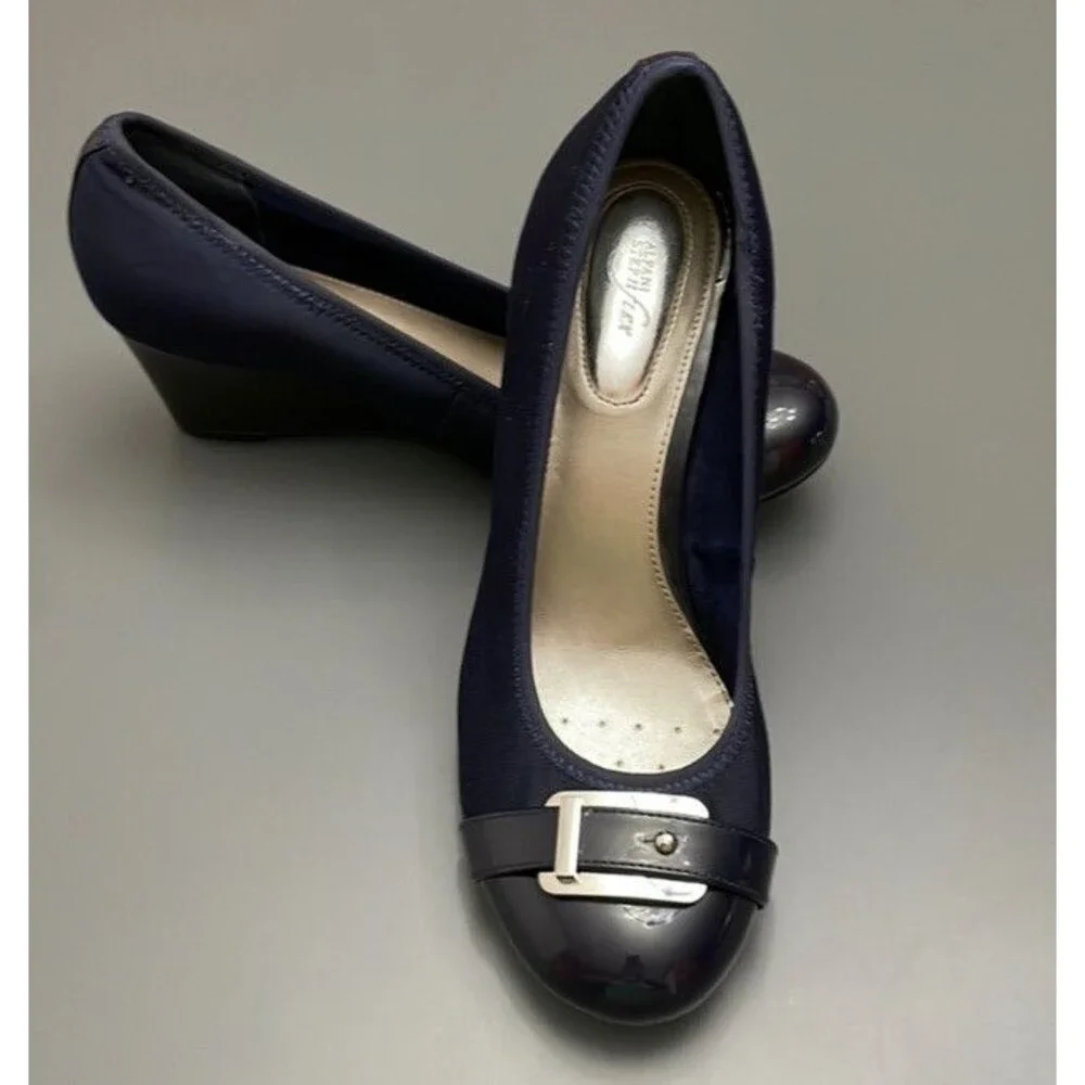 Alfani Step N Flex Heels 8.5 M Carterr Wedge Pump Blue/Black Career Shoes Offic